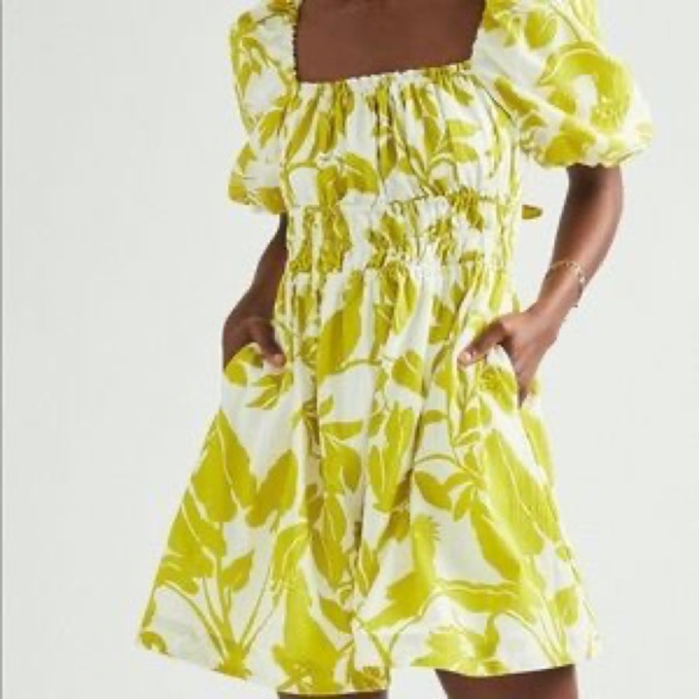 Maeve by Anthropologie Puff Sleeve Mini Dress in chartreuse
